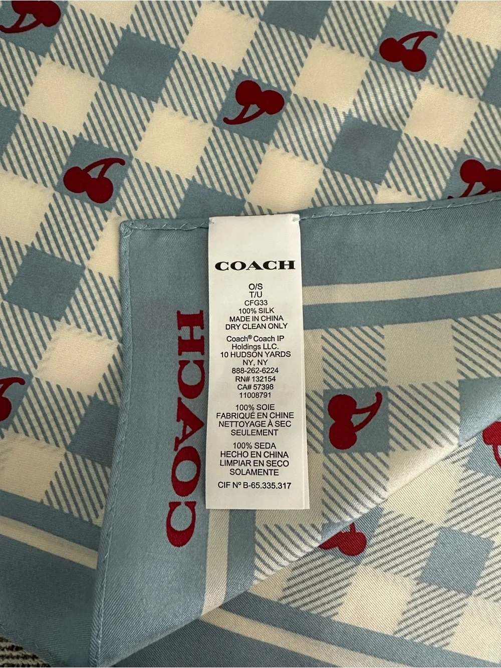 Coach Cherry Gingham Silk Scarf Bandana CFG33
